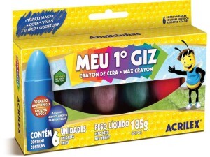 Giz de Cera 06 Cores Jumbo Meu 1º Giz - Acrilex