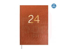 Agenda Executiva Croco Costurada Diária 14,5 x 20,5 cm 2024 - Croco Caramelo
